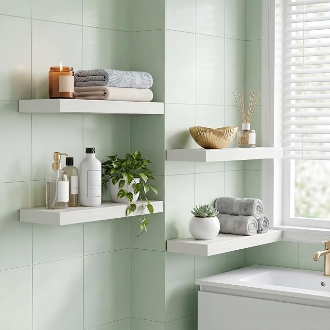 Fixwal White Shelves for Wall, 15.7in Rustic Wood Finish Floating Wall Shelves - Image 4