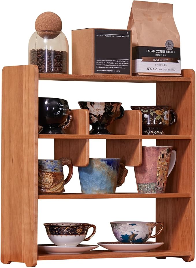 Coffee Cup Holder for Countertop Walnut Wood Coffee Mugs Holder for Kitchen Mug by KAOTGOT