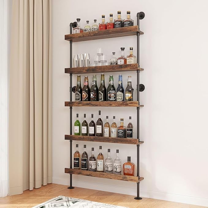 5-Tier Wall Mounted Wine Rack, Floating Bar Shelves, Liquor Bottle Shelf Display - Image 4