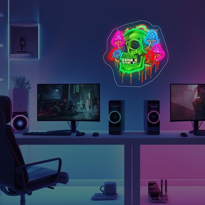 Mushroom Skull Neon Sign with Printed Backboard, LED Neon Wall Art with - Image 6