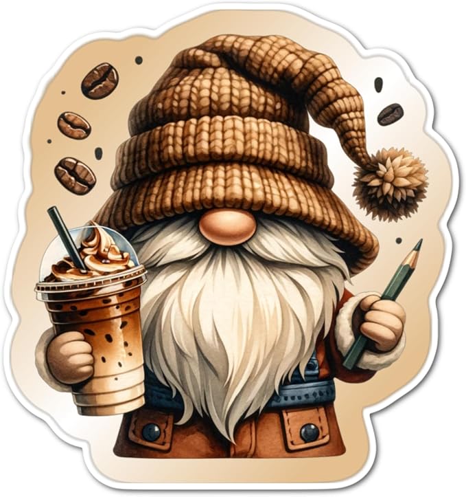3" Coffee Gnome Bean latte brew Laminated Laptop Sticker Iced Coffee Brew by Handmade