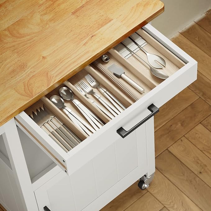 Qsun Kitchen Cart with Drawer, Small Kitchen Island on Wheels, Microwave Cart - Image 6