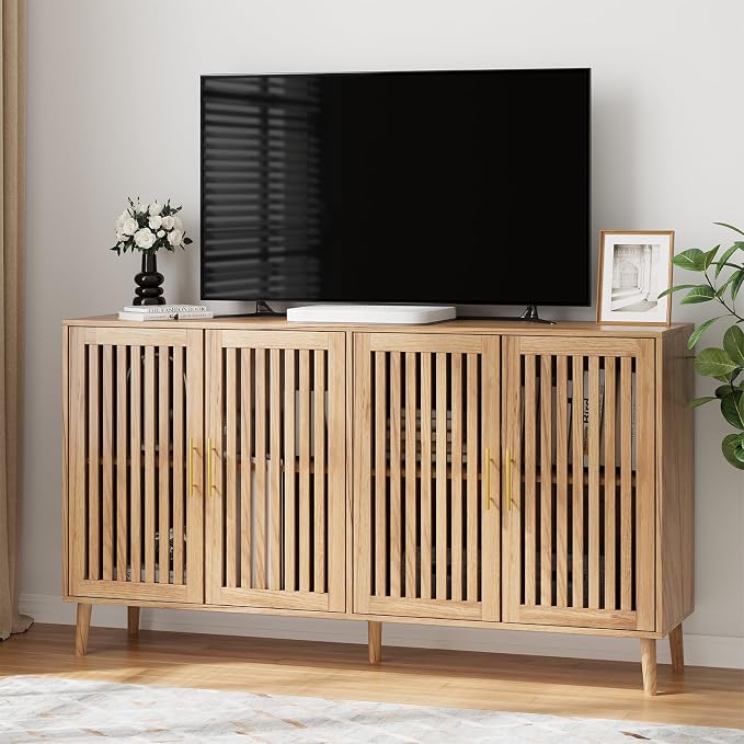 Buffet Cabinet with Storage, Sideboard with Grille Doors&Adjustable Shelf - Image 6
