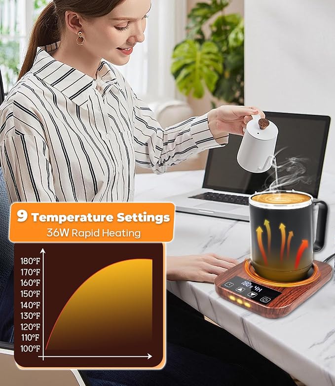Coffee Mug Warmer, 9 Temp, 1-12H Timer Smart Electric, Auto Shut Off | Candle - Image 2