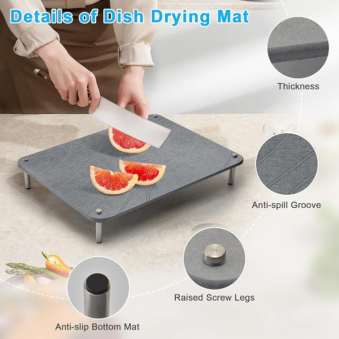 3Pcs Nesting Stone Drying Mat for Kitchen Counter, Quick Drying Stone Dish - Image 5
