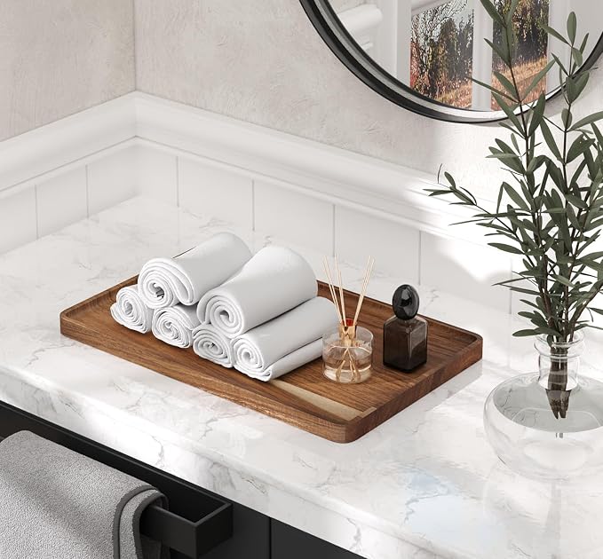 VERTORGAN 2 Pack Acacia Wood Serving Tray, 15.8x9.8 Inch Decorative Trays - Image 5