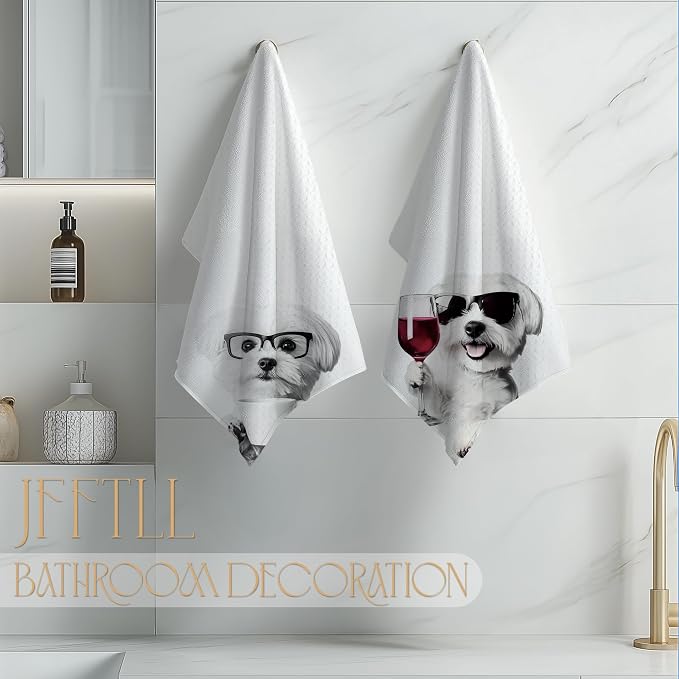 Funny Maltese Kitchen Towels Set of 2, Funny Kitchen Decor, Coffee Station Wine - Image 4