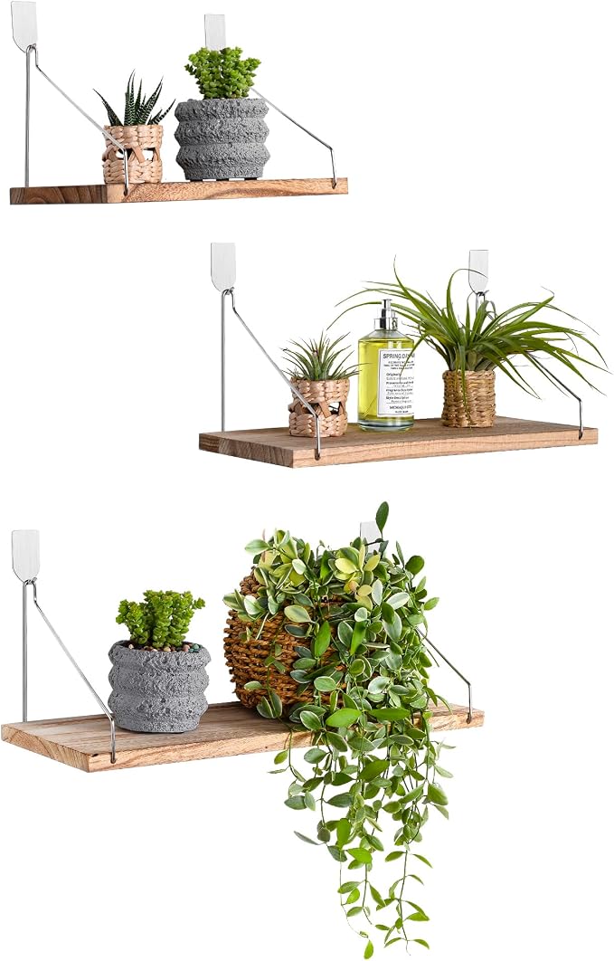 Floating Shelves Set of 3 Rustic Solid Wood Floating Shelf Wall Storage Shelves by MITIME