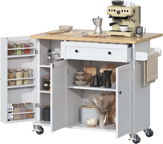Bigbiglife Kitchen Island with Drop Leaf, Island Table on Wheels with Storage by Bigbiglife