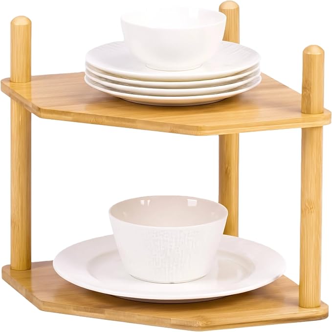 2-Tier Expandable Bamboo Corner Shelf by WooFawn