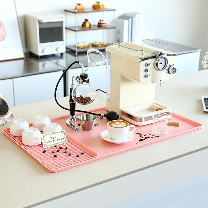 2 In 1 Extra Large 16"x28" Silicone Coffee Bar Mat Accessories by CAKETIME