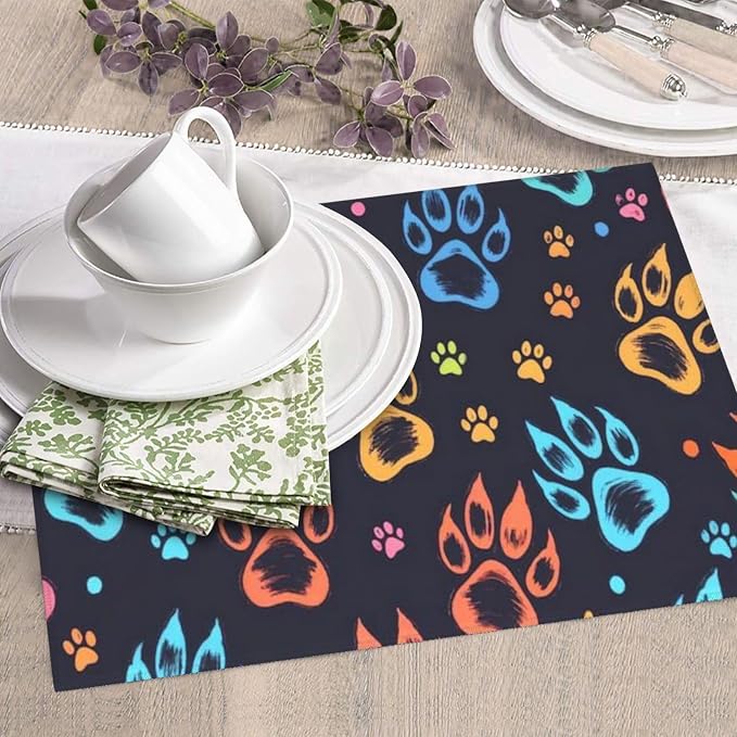 Dish Drying Mat Dish Drainer Mat 16X18 Large Size Colorful Paw Prints Dark by Unknown