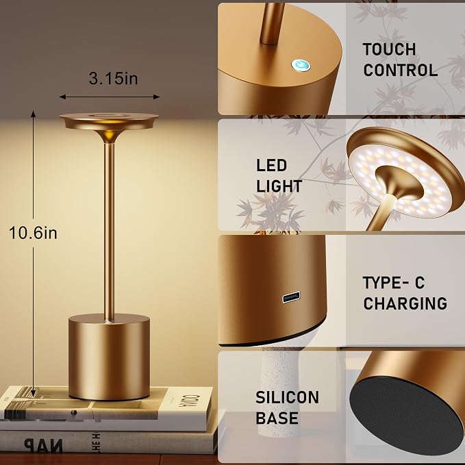 Rechargeable Cordless Table Lamp, 6000mAh Battery Operated Desk Lamp, IP54 - Image 3