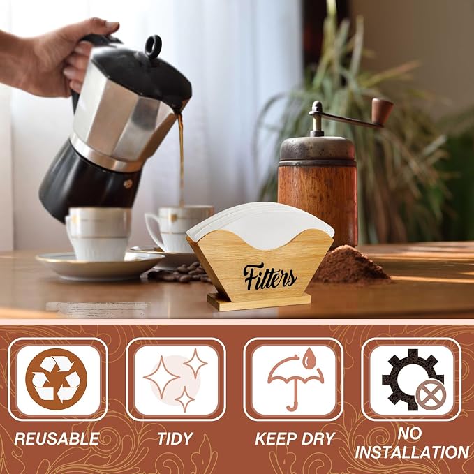 Juexica Farmhouse Cone Coffee Filter Holder Storage number 4 Rustic Wood Holder - Image 6