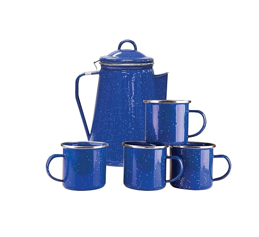 Stansport Enamel Percolator Coffee Pot & 4 Mug Set by Stansport