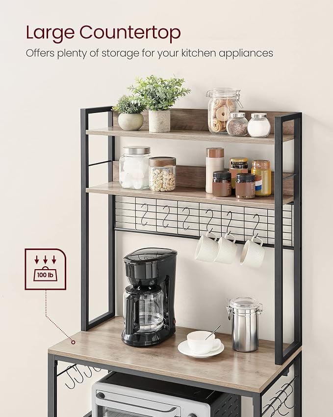VASAGLE Bakers Rack with Power Outlet, Microwave Stand, Kitchen Tall Utility - Image 7