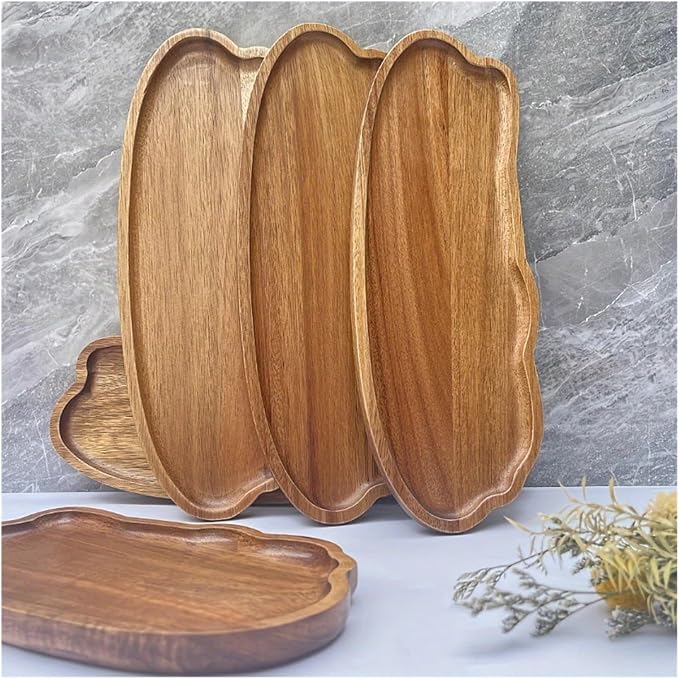 Minimalist Tea Tray with Cup Grooves, Handcrafted Wood Snack Plate - Image 3