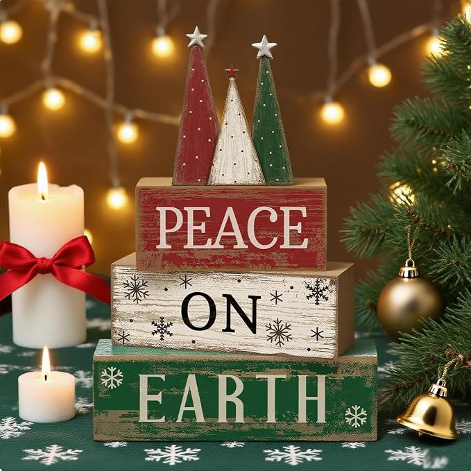 Lineshading 4 Pcs Christmas Table Decoration Wooden Christmas Tree Sign Winter - Image 8