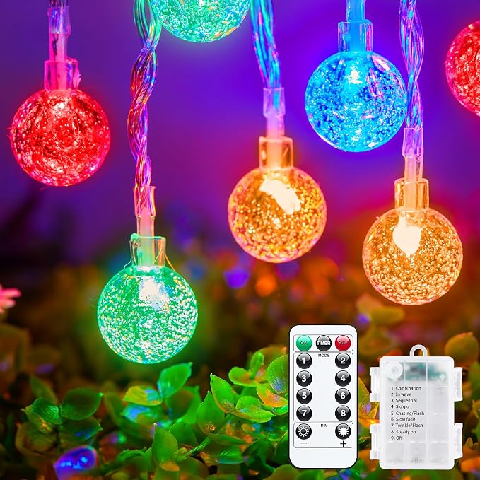 Minetom Crystal Globe String Lights Battery Operated - 33 ft 60 LED Globe Fairy by Minetom