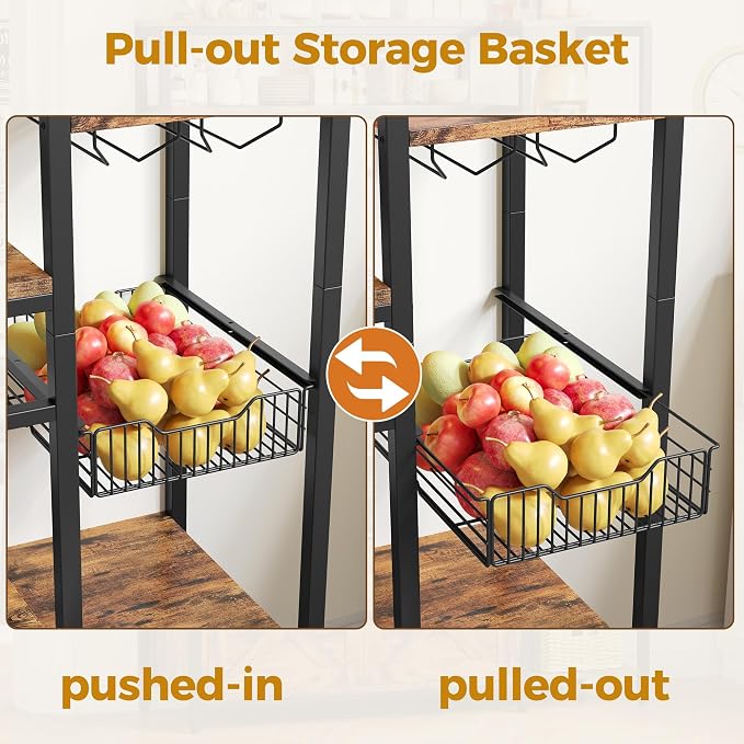 IRONCK Bakers Rack with Power Outlet, Kitchen Microwave Stand with Storage - Image 7