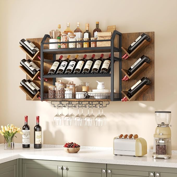 Hoctieon 48.6in Wall Mounted Wine Rack, 3 Tier Hanging Wine Racks - Image 2