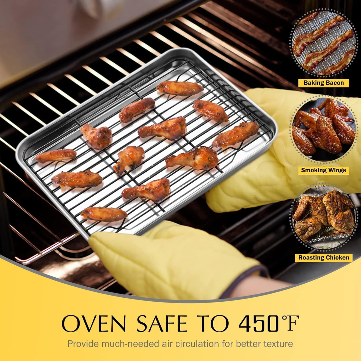 Cooling Baking Rack Set of 2, E-far 11.7” x 9” Non-stick Wire Racks for Oven Cooking Roasting Grilling Cookie Cake Bacon Meat Resting, Non-toxic & Easy to Clean