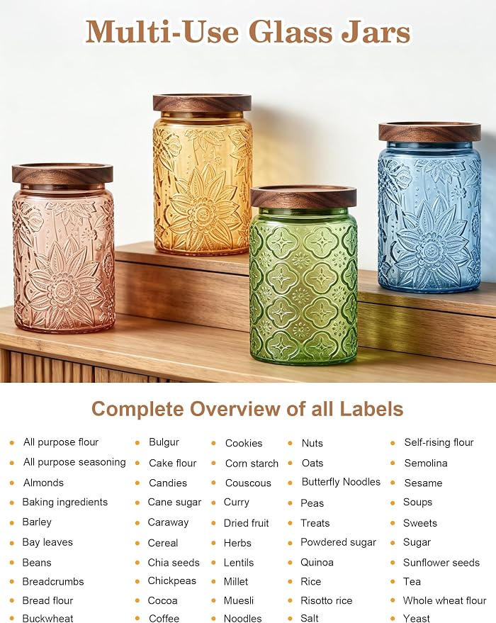 Glass Jars with Airtight Wood Lids – 4 PC 24 OZ Vintage Storage Canisters Set - Image 7