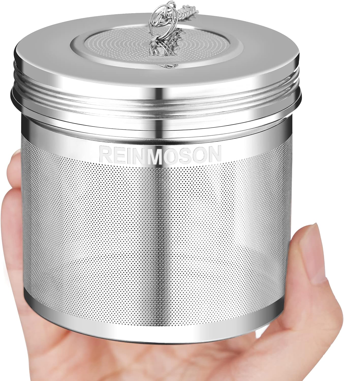 Reinmoson 2 Pack Large Tea Ball Infuser for Loose Leaf Tea & Spice Ball for Cooking Soup, 304 Stainless Steel, Threaded Lid, Chain Hook, Extra Fine Mesh Tea Strainer Ball for Herb, Iced Tea