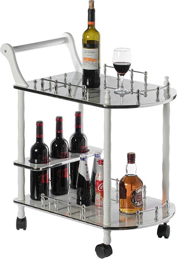 Serving Bar Cart Tea Trolley, 2 Tier Shelves on Rolling Wheels, Mobile Liquor by Fabulaxe
