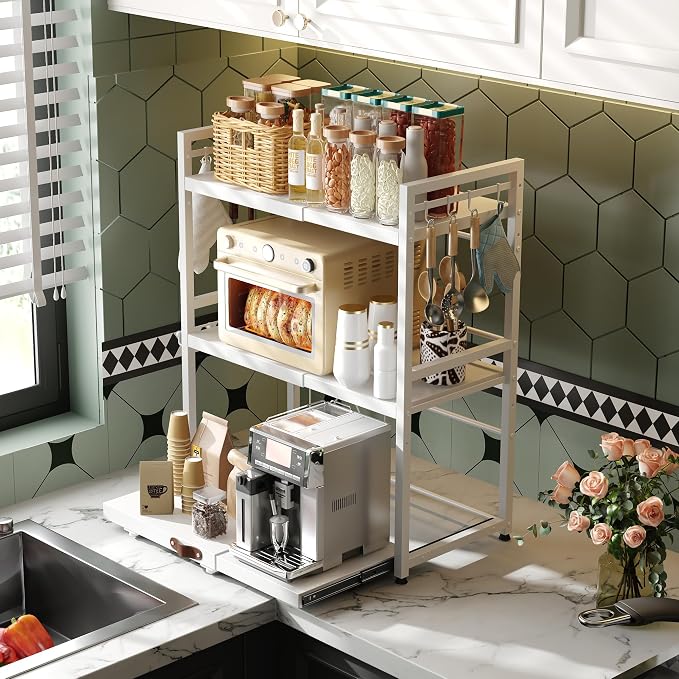NETEL Expandable Microwave Stand, 3 Tier Metal Kitchen Countertop Organizer - Image 2