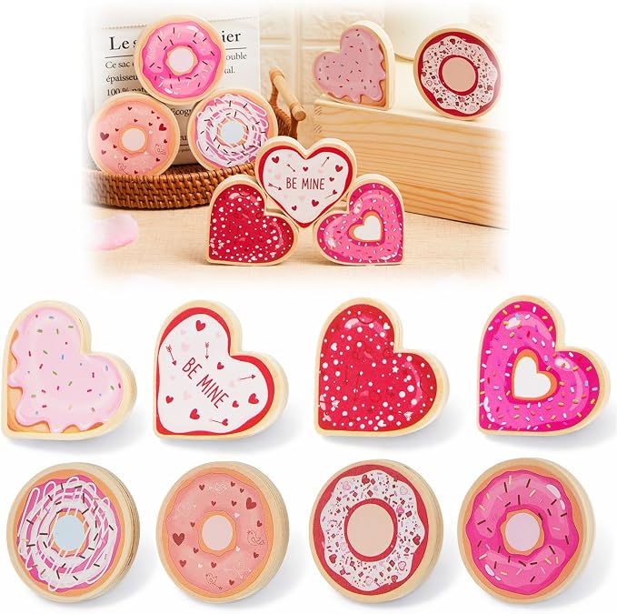 Novabright 8 Pcs Donut & Heart Wooden Tiered Tray Decor, Cute Pink Dessert by Unknown