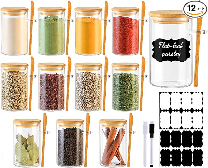 TBWIND 12 Pack 8 oz Round Glass Spice Jars by TBWIND