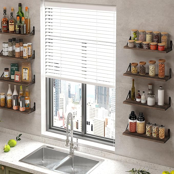 Fixwal Floating Shelves, Width 4.75in Rustic Wood Wall Shelves Set of 8 - Image 6