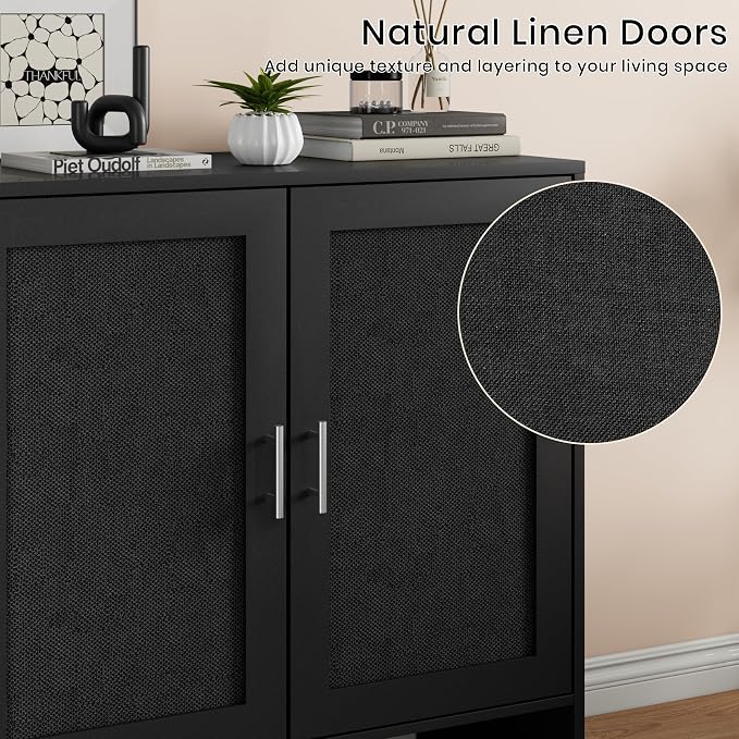 DHZ Buffet Cabinet with Storage, Farmhouse Sideboard with Black Rattan Doors & - Image 7