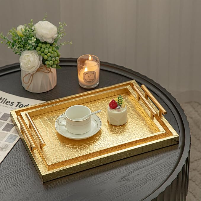 Modern Elegant Large Wood Serving Tray, Home Decorative Rectangle Ottoman Decor - Image 6