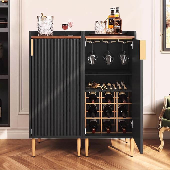 ARTPOWER Mini Bar Cabinet for Apartment, Fluted Wine Bar Cart by PowerofArtBetterforLife