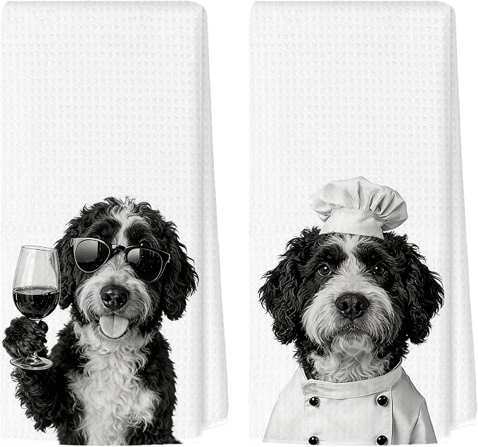 Funny Bernedoodle Kitchen Towels Set of 2, Dog Kitchen Bar Accessories by Unknown