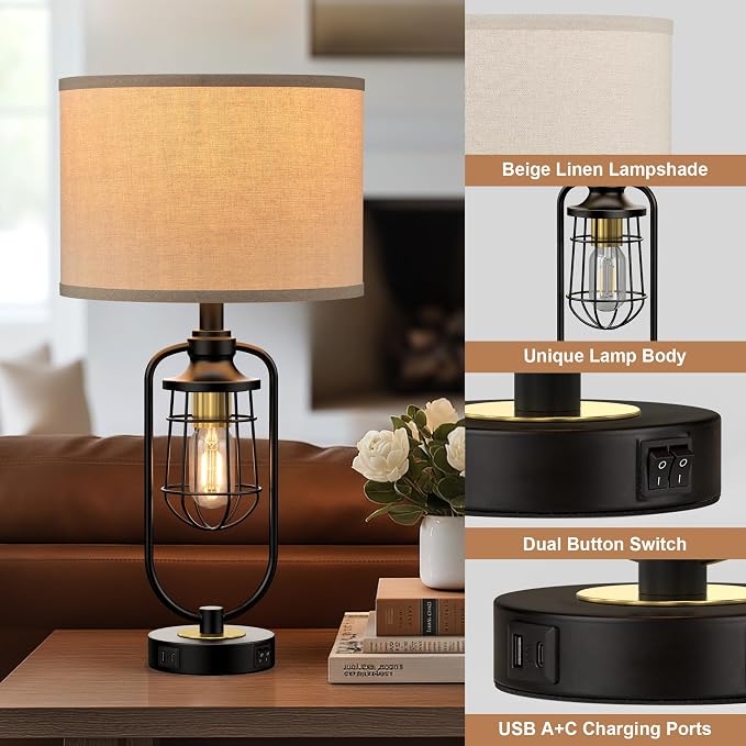 Table Lamps for Living Room Set of 2, Farmhouse Lamps for Night Stands - Image 5