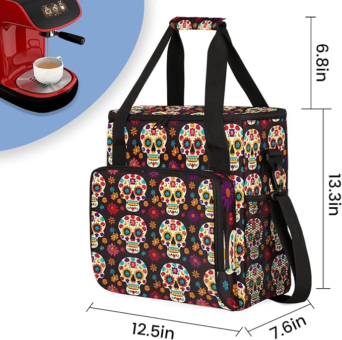 Sugar Skull Day Of The Dead Halloween Coffee Maker Carring Bag, Large Insulated - Image 2