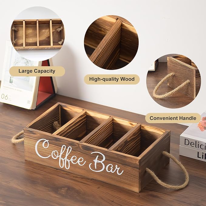 Bokelai Wooden Coffee Bar Organizer Countertop Coffee Station Accessories - Image 3