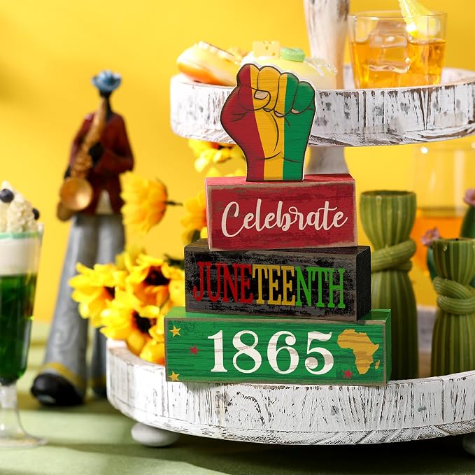 4 Pcs Juneteenth Table Decorations Juneteenth Tiered Tray Decor Rustic 1865 - Image 2