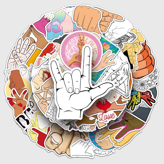 50Pcs Hand Gesture Stickers, Waterproof Vinyl Cool Hand Sign Decals by Unknown