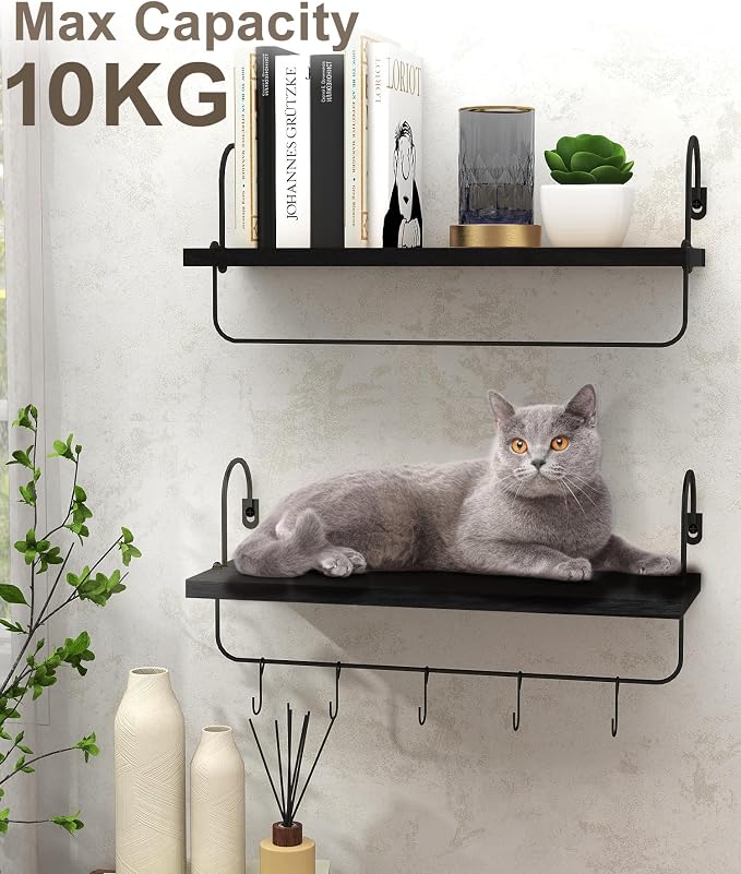 Wall Mount Floating Shelves, Wooden Coffee Bar Hanging Storage Shelf Rustic Cup - Image 6