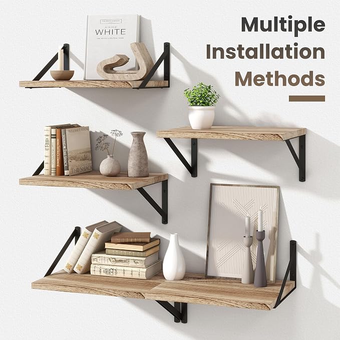 Marsmiles Deep Floating Shelves | 12 Inch Deep Light Wood Wall Shelves Set of 2 - Image 4