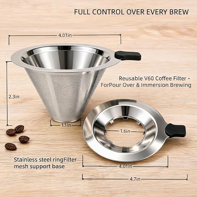 2-in-1 Immersion & Pour Over Coffee Maker, Reusable Stainless Steel Pour Over - Image 3