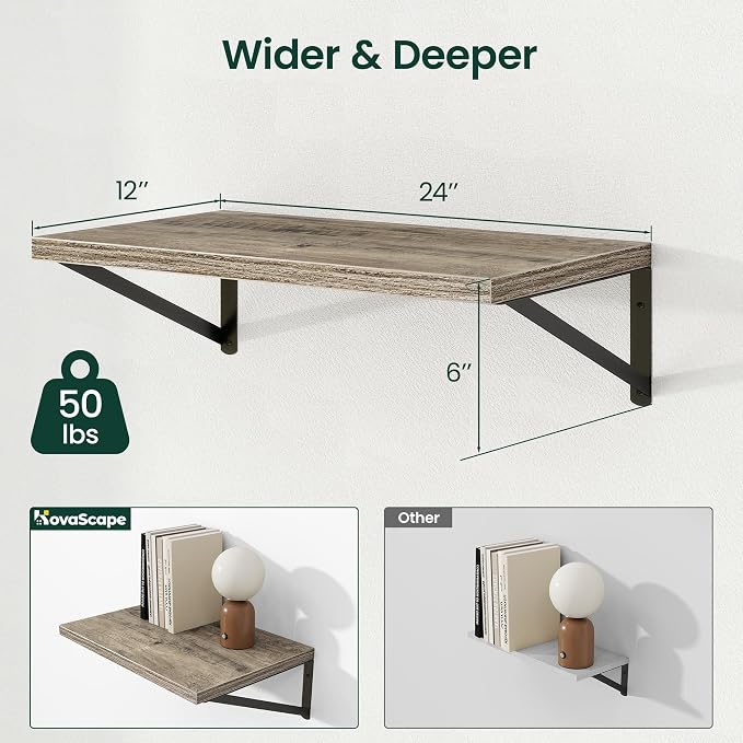 Floating Shelves 12 Inch Deep, 24W x 12D Wall Shelf Set of 2, 50 lbs Heavy Duty - Image 3