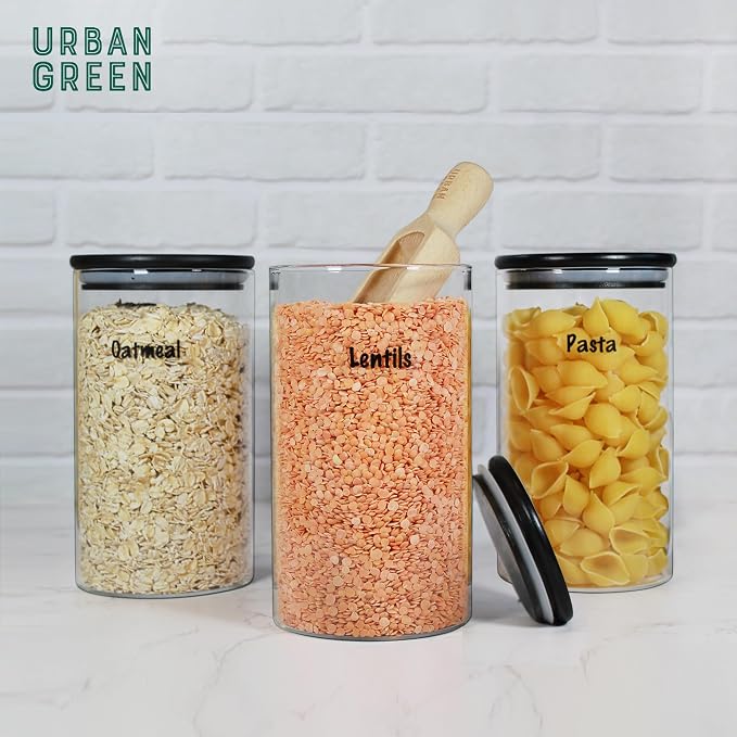 Urban Green Glass Jars with Black Lids, Glass food storage container sets with - Image 4