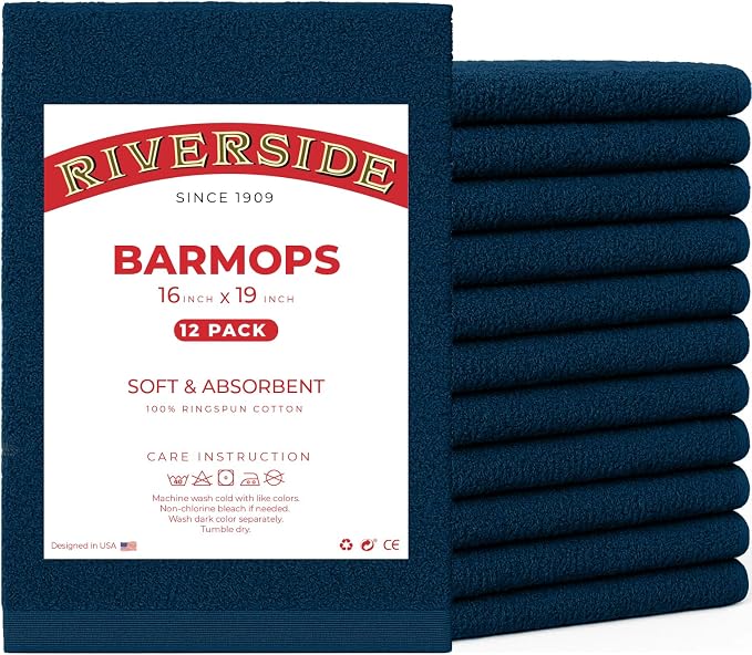 RIVERSIDE Bar Mop Towels Pack of 12, 16x19 Inches, 100% Ring Spun Cotton Terry by RIVERSIDE