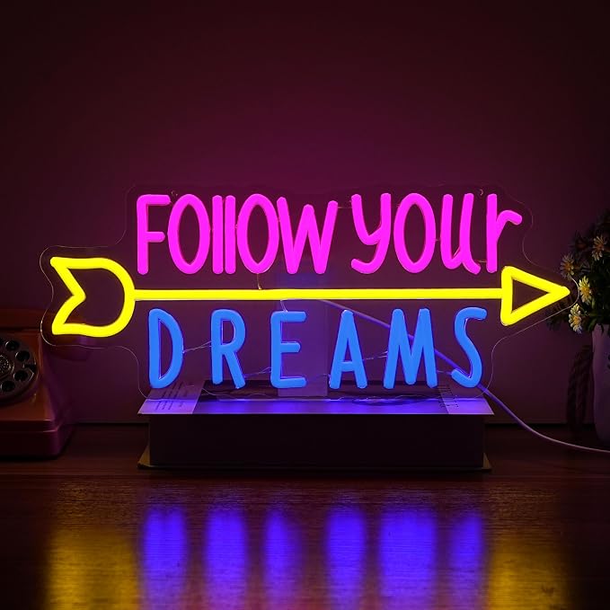 Follow Your Dreams Neon Sign for Wall Decor USB Powered Dream Neon Light LED by QNATLHMX