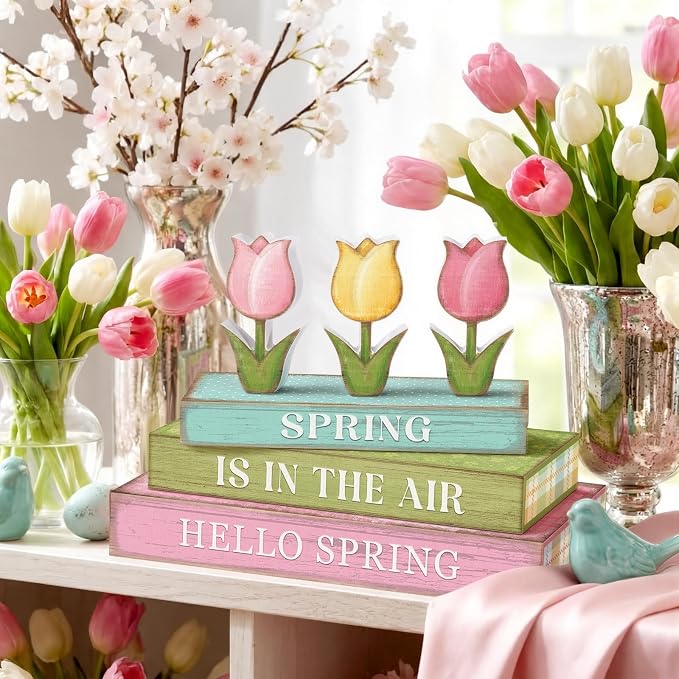 Amyhill 6 Pcs Spring Table Decor, Wooden Pastel Tulip Flower Signs, Decorative - Image 5